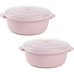 Plastic Forte Magnetronschaal met deksel/ventiel - 2x - 1,5 liter - roze - kunststof - BPA vrij - keukenhulpmiddelen - Magnetronbakken