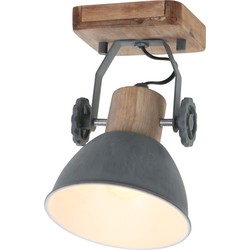 Stoere plafondlamp met hout Mexlite Gearwood Grijs