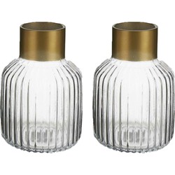 Bloemenvazen 2x stuks - luxe decoratie glas - transparant/goud - 12 x 18 cm - Vazen
