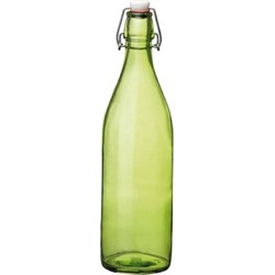 Bormioli rocco waterfles met beugeldop - groen transparant - 1000 ml - Giara home deco fles - Decoratieve flessen