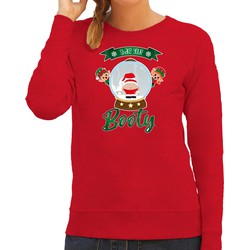 Bellatio Decorations foute kersttrui/sweater dames - Kerstman sneeuwbol - rood - Shake Your Booty XL - kerst truien