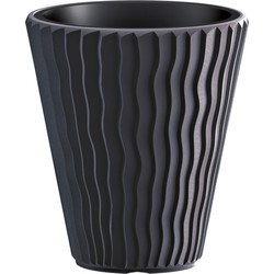 Prosperplast Plantenpot/bloempot Sand Waves - buiten/binnen - kunststof - antraciet - D35 x H38 cm - Plantenpotten