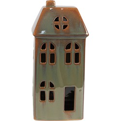 Clayre & Eef Decoratie Huis met LED 7x6x15 cm Groen Porselein