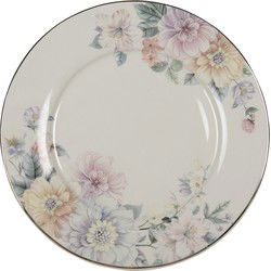 Clayre & Eef Dinerbord  Ø 26 cm Beige Roze Porselein Bloemen Eetbord