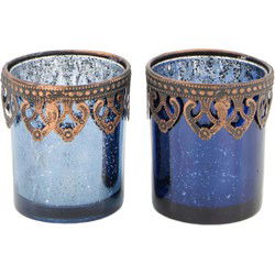 Kaarshouder glas l7b7h8 cm blauw