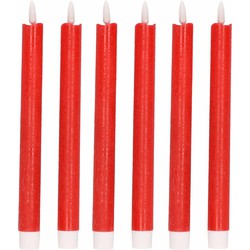 6x Kerstdiner/diner kaarsen rood Led 25,5 cm - LED kaarsen