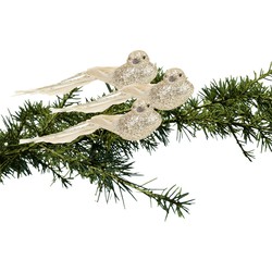 3x stuks kunststof decoratie vogels op clip goud glitter 21 cm - Kersthangers
