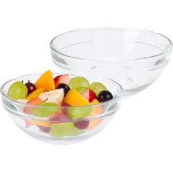 Excellent Houseware Kommetje/serveer/fruit schaal - 2x - glas - stapelbaar - 500 ml - 14 x 6 cm - Kommetjes