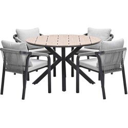 Garden Impressions Tarera tuinset 5-delig taupe - Tulli tuintafel Ø122x75 cm - light teak vironwood