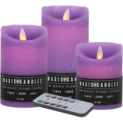 Kaarsen set van 3x stuks LED stompkaarsen lavendel paars met afstandsbediening - LED kaarsen