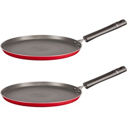 Set van 2x stuks aluminium pannekoekenpan rood met anti-aanbak laag 24 cm - Koekenpannen