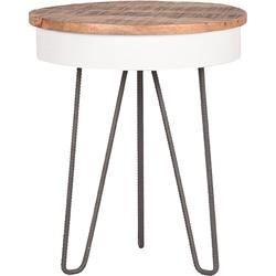 LABEL51 Bijzettafel Saria - Wit - Mangohout - 44 cm - Rond