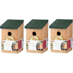 Vogelhuisje - 3x - hout - groen dak - 22 cm - nestkast - Vogelhuisjes