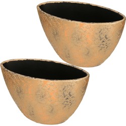 2x stuks bloempot ovale schaal keramiek voor kamerplanten goud 26 x 41 x 20 cm - Plantenpotten