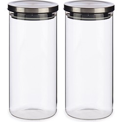 Set van 6x stuks glazen luxe keuken voorraadpot/voorraadbus met deksel zilver 1380 ml - Voorraadpot