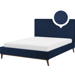 Beliani BAYONNE - Tweepersoonsbed-Blauw-Fluweel