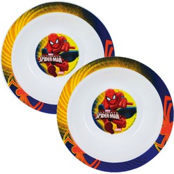 Set van 4x stuks diep kinder/peuter ontbijt bordje/kommetje Spiderman 16 cm - Diepe borden
