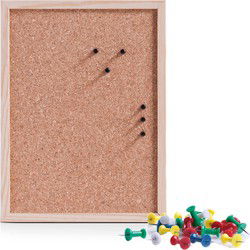 Prikbord incl. 25x punaises - 30 x 40 cm - gekleurd - kurk - Prikborden