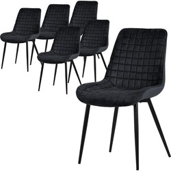 Eetkamerstoel set van 6 zwart met fluwelen bekleding en stalen poten Keukenstoel met rugleuning ML design