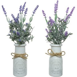 Set van 2x stuks paarse Lavendula/lavendel kunstplantjes 32 cm in witte pot - Kunstplanten