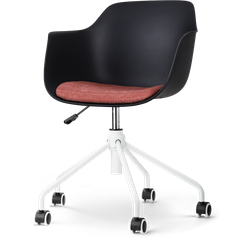 Nout-Liz bureaustoel zwart met terracotta rood zitkussen - wit onderstel