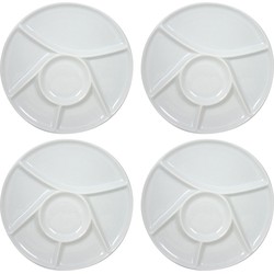 Fondue/gourmet/barbecue bord met vakjes - 6x - porselein - wit - 23 cm - Gourmetborden