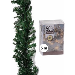 Dennenslinger/dennen guirlande groen 270 cm met warm witte verlichting - Kerstslingers