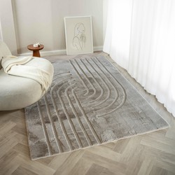 Japandi hoogpolig vloerkleed - Bohemian Arches Taupe - 80 x 150 cm