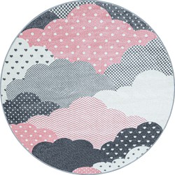 Kids Kinderkamer Rond Roze vloerkleed - Wolken - 160 X 160 CM