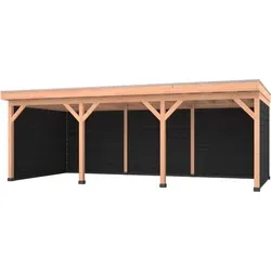 Douglas overkapping 750 x 350, met zwarte achterwand en twee zijwanden, Westwood Comfort