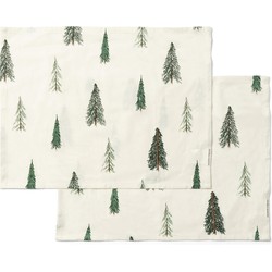 Riviera Maison Textielen placemat, Tafeltextiel, kerstboom print - Winter Forest, Placemats set van 2 - groen