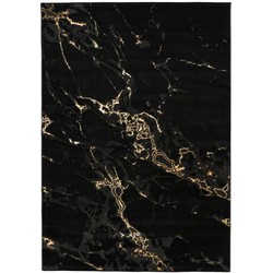 Tapijtenloods Fashion Marmer - Laagpolig Vloerkleed - Design Tapijt - Zwart Goud- 160x230 CM