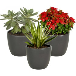 3x stuks bloempot mat antraciet grijs keramiek voor kamerplant H13.5 x D15.5 cm - Plantenpotten