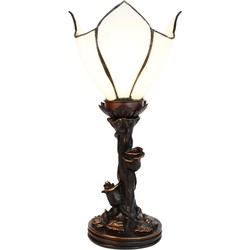 LumiLamp Tiffany Tafellamp  32 cm Wit Bruin Glas Tiffany Bureaulamp