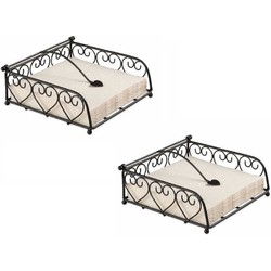 Ambiente Servettenhouder - 2x - zwart - 18 cm - hartjes - metaal - Servethouders