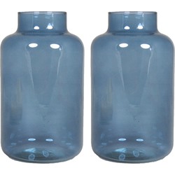 Set van 2x bloemenvazen - blauw/transparant glas - H25 x D15 cm - Vazen