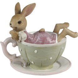 Clayre & Eef Beeld Konijn 10x8x9 cm Bruin Groen Polyresin Woonaccessoires