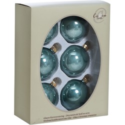 18x stuks glazen kerstballen eucalyptus groen 7 cm glans - Kerstbal