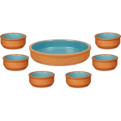 Set 7x tapas/creme brulee schaaltjes - terra/blauw - 6x 8 cm/1x 23 cm - Snack en tapasschalen