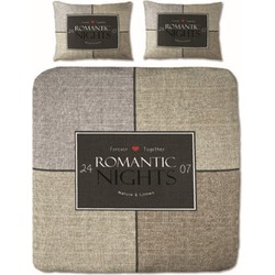 Dekbedovertrek Romantic Nights - Eenpersoons 140x200 CM - Percal Katoen, Taupe/ - Cotton Collection - Incl. 1 Kussensloop van 60x70 CM