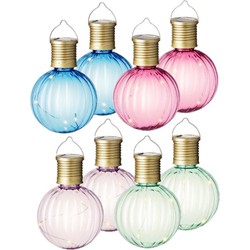 Set van 20x stuks buiten led lichtroze, groene, blauwe en roze lampion solar verlichting 11 cm - Lampionnen