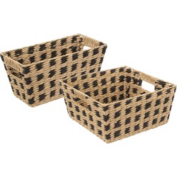 Set van 2x gevlochten rieten opbergmanden beige/zwart - Opbergmanden