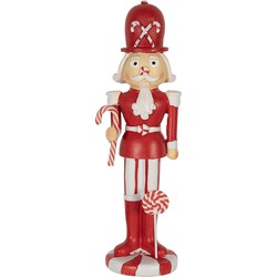 Clayre & Eef Kerstdecoratie Beeld Notenkraker 23 cm Rood Wit Polyresin Kerstfiguren