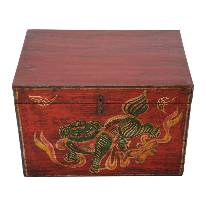 Fine Asianliving Antieke Chinese Kist Handgeschilderd Chinese Mythe - 