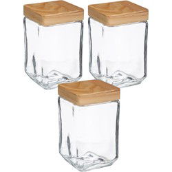 5Five voedsel/spullen voorraadpot - 3x - Glas/hout - 1700 ml - Voorraadpot