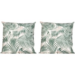 4x Bank/sier kussens met palm plant/bladeren print voor binnen en buiten 45 x 45 cm - Sierkussens