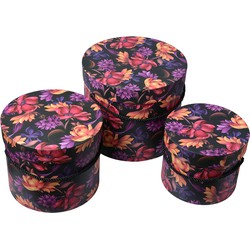 Clayre & Eef Opbergdoos Set van 3 Ø 23x20 / Ø 20x17 / Ø 17x14 cm Oranje Karton Rond Bloemen