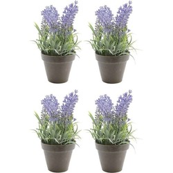 Bellatio Kunstplant - 6x stuks - lavendel - paars - 17 cm - in pot - lavandula - Kunstplanten