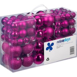 Relaxdays Kerstballen - 100x st - fuchsia roze - D3, D4, D6 cm - kunststof - Kerstbal