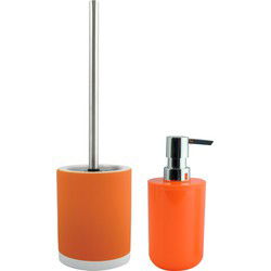 MSV Toiletborstel in houder 38 cm/zeeppompje set Moods - polyresin/kunststof - oranje - Badkameraccessoireset
